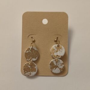 Modern Gold Leaf White Earrings